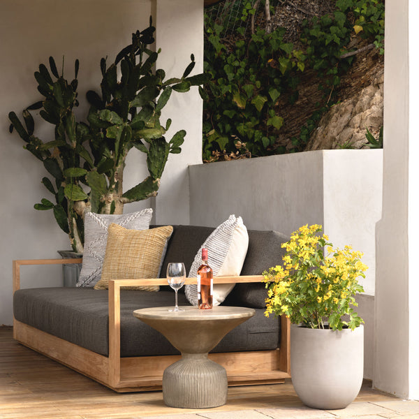 Darlren Teak Outdoor Sofa, Charcoal, lifestyle view
