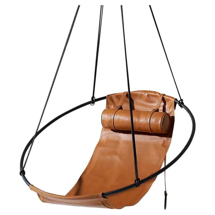 SLING Chair in Brown Ochre Leather Hanging Chairs Studio Stirling