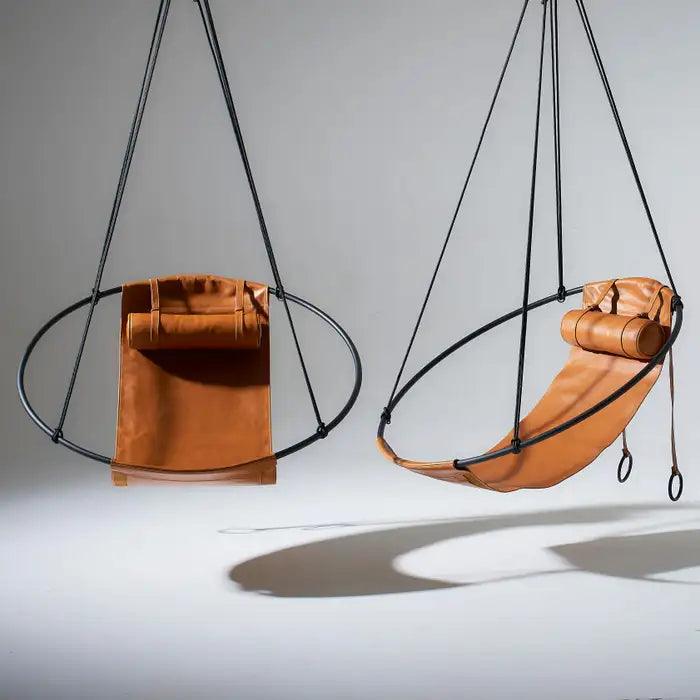 SLING Chair in Brown Ochre Leather Hanging Chairs Studio Stirling