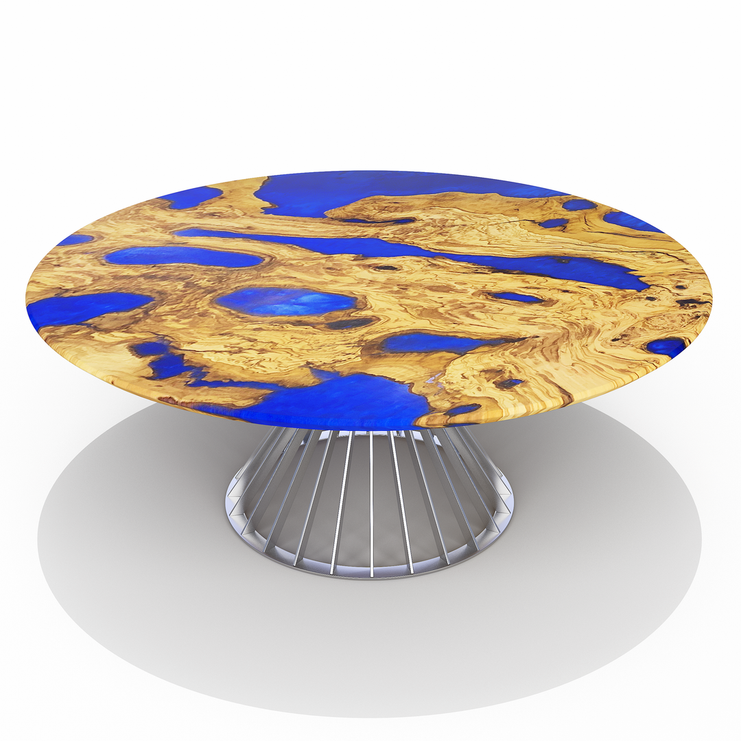 Amiata Olive Wood Pearl Blue Round Dining Table Dining Table Arditi Collection