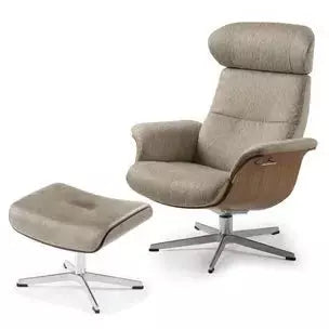 TIMEOUT Recliner + Footstool  Taupe -Walnut - WOOD Lounge Chairs Conform