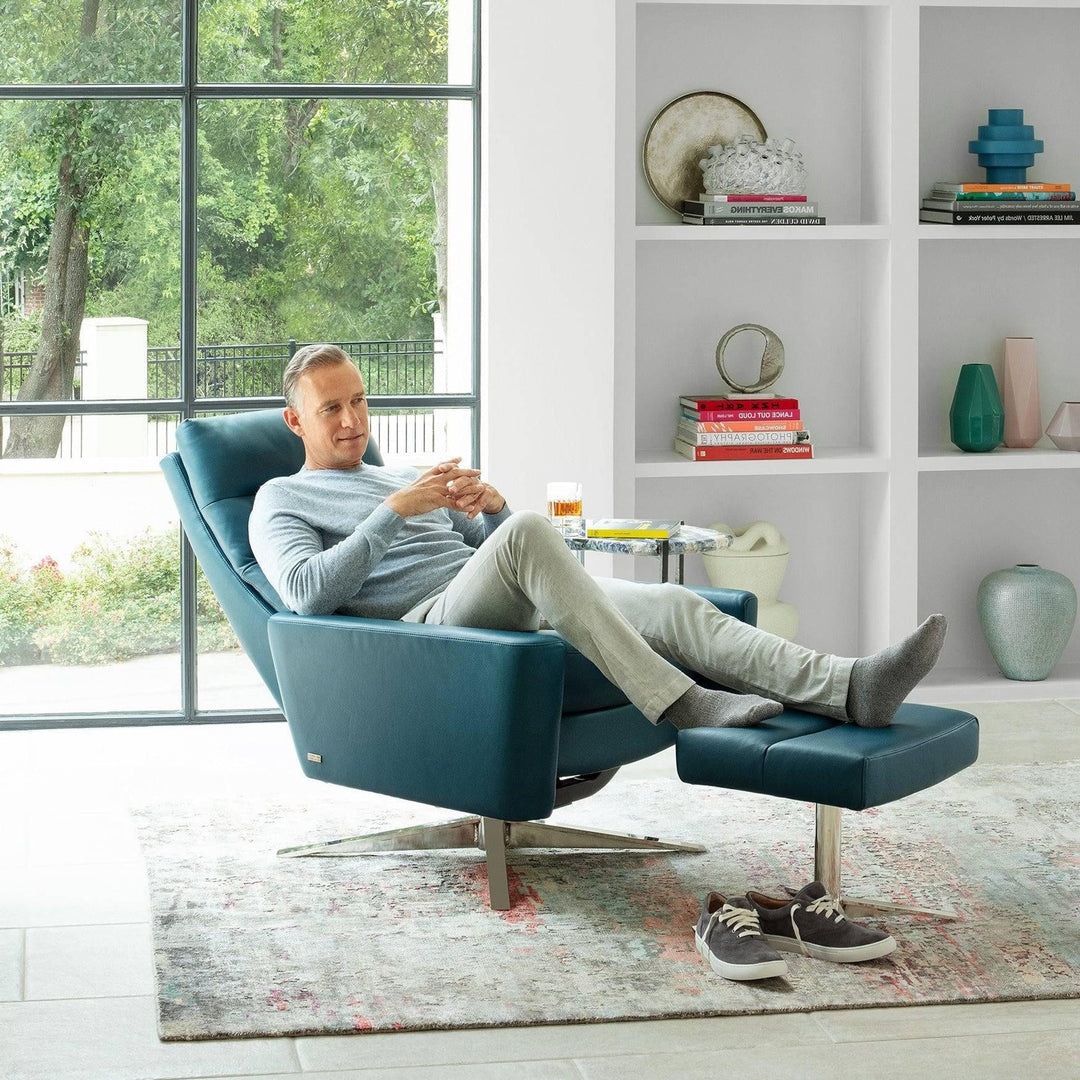 American Leather Cirrus Comfort Air chair and matching ottoman in a bright modern living room