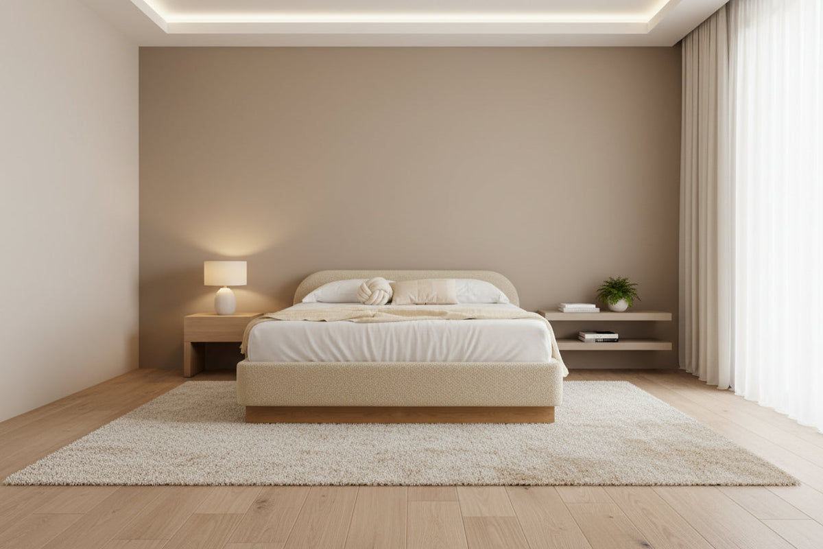 American Leather tailored upholstered bed