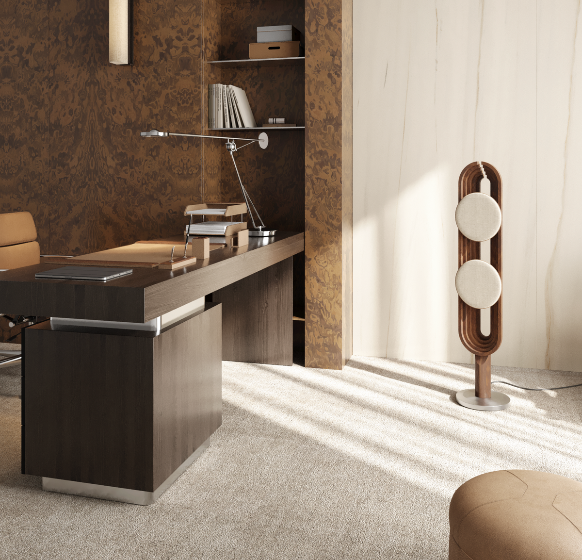 AURORA™ lifestyle — sculptural speaker in study