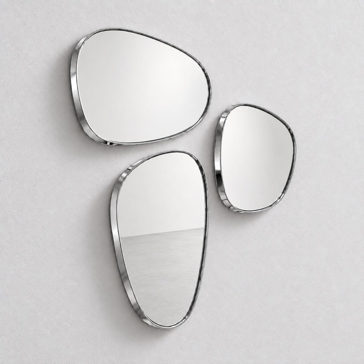 Three organic chrome Pebble Mirrors by Interior Moderna
