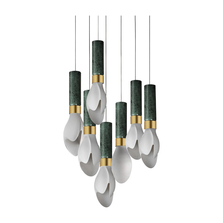 Burgeon 7-Light LED Pendant by Studio M Lighting in Verdi Alpi Marble / Natural Aged Brass