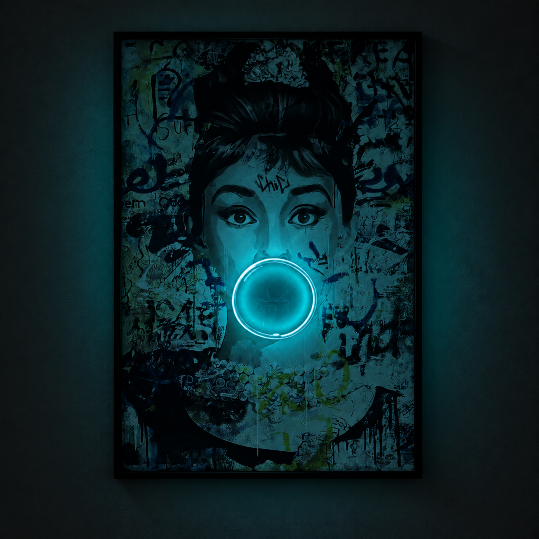 Audrey Hepburn Bubble Gum LED Painting by Interior Moderna