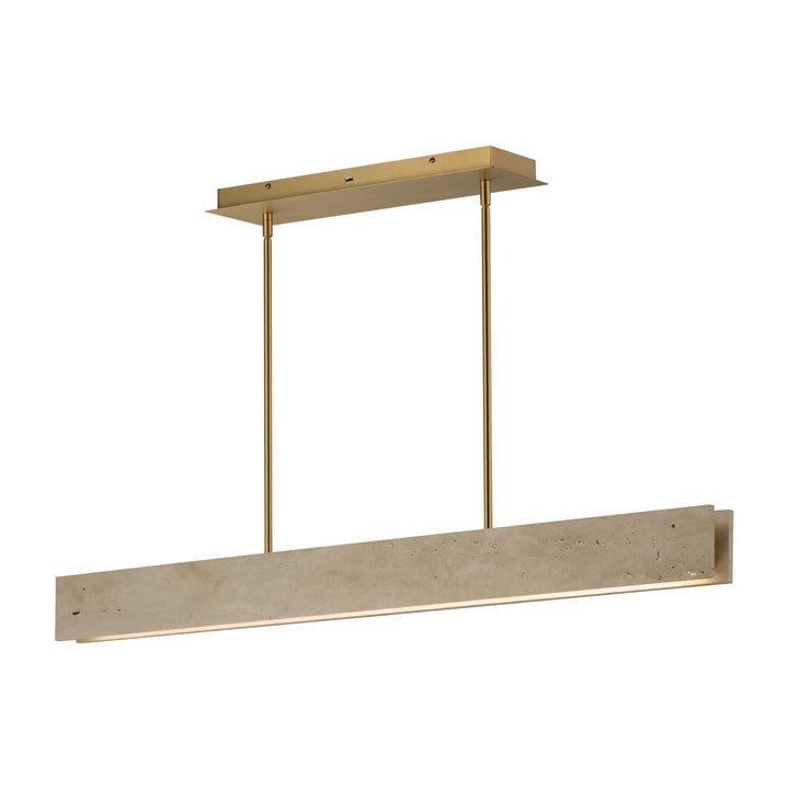 Lintel 47 LED Linear Stone Pendant by Studio M Lighting in Travertine / Natural Aged Brass
