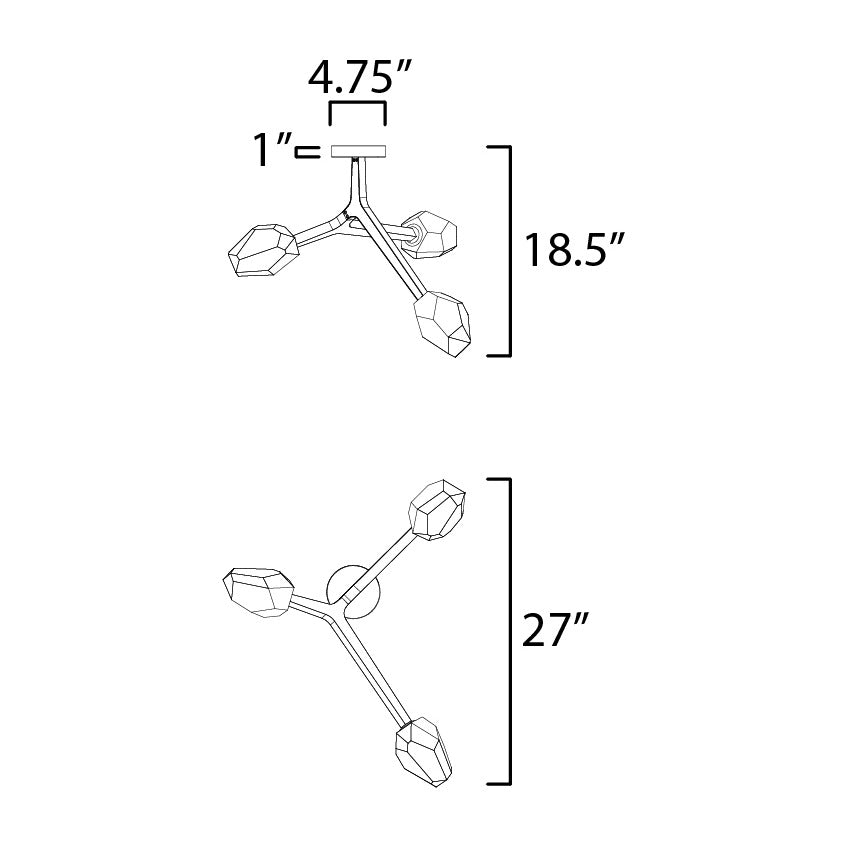 Blossom 3-Light Flush Mount by Studio M Lighting – line drawing