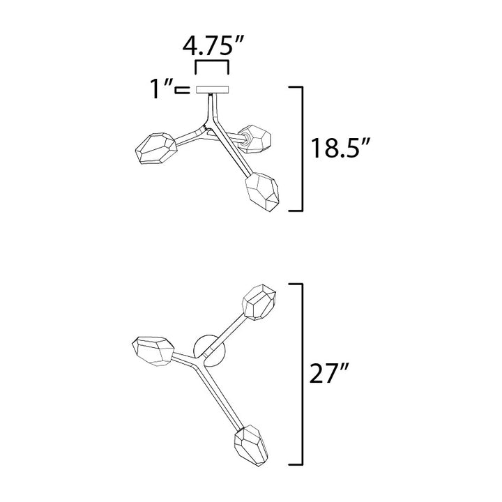 Blossom 3-Light Flush Mount by Studio M Lighting – line drawing
