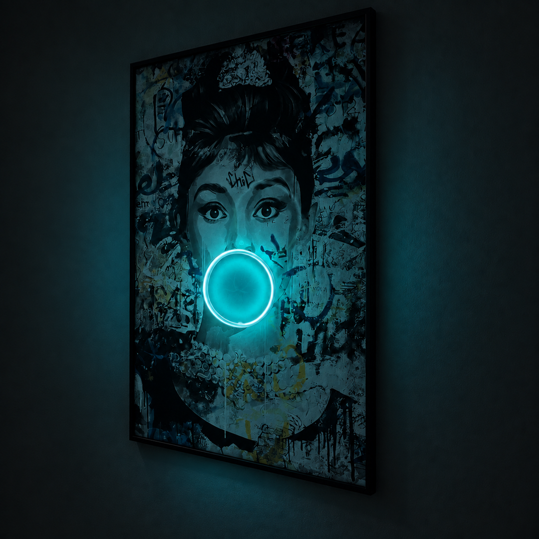Audrey Hepburn Bubble Gum LED Painting by Interior Moderna - view 4
