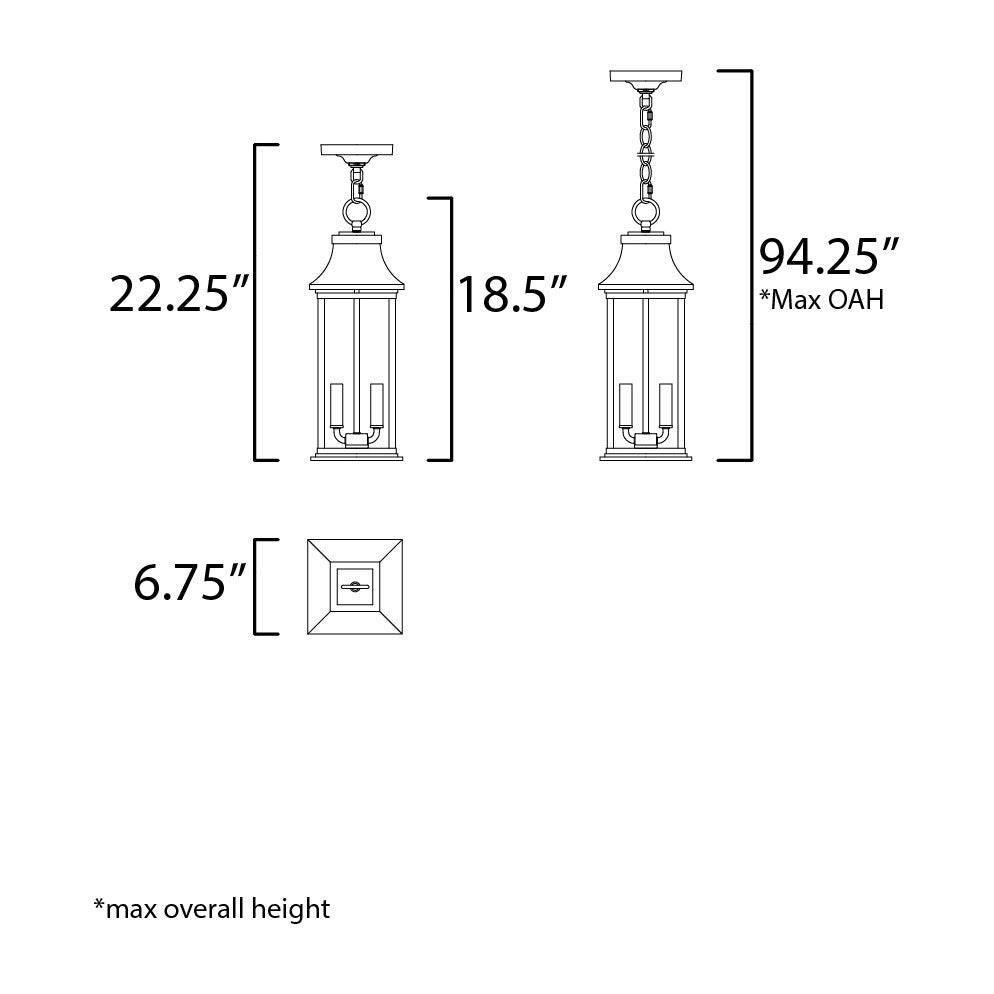 Vicksburg 2-Light Outdoor Hanging Lantern by Studio M Lighting – line drawing