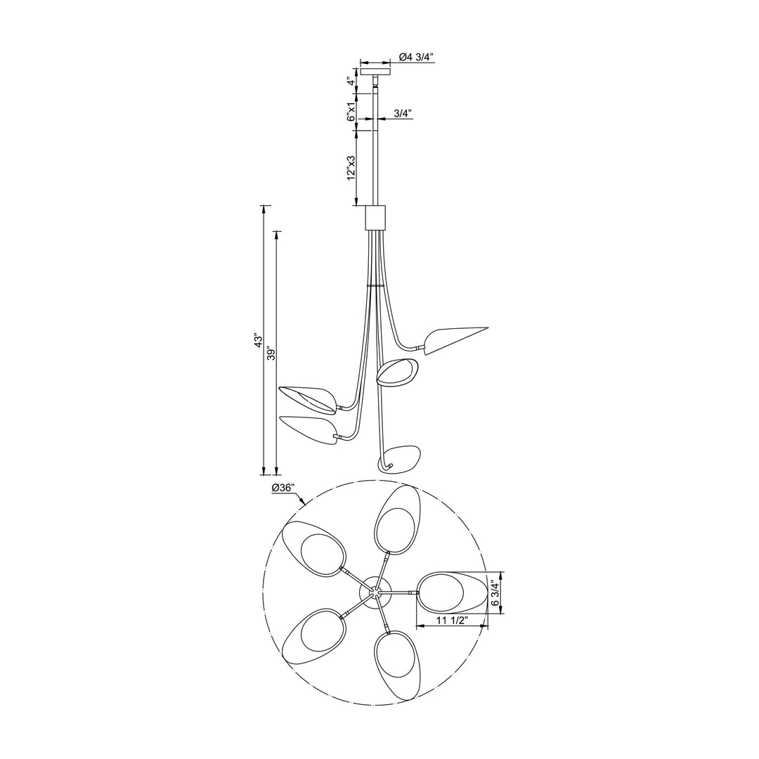 Marsh 5-Light LED Pendant by Studio M Lighting – line drawing