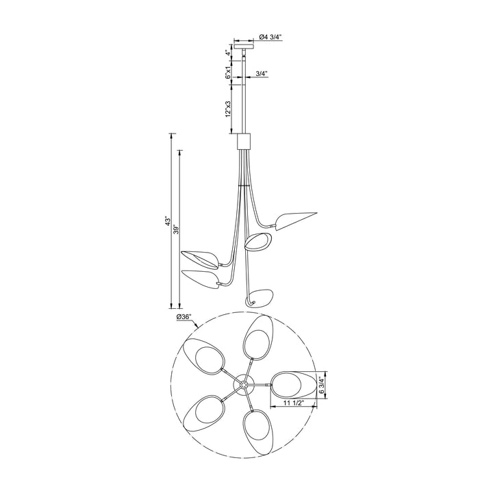 Marsh 5-Light LED Pendant by Studio M Lighting – line drawing