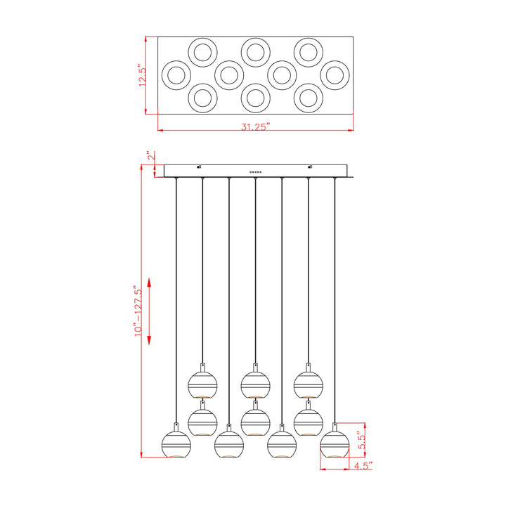 Swank LED 10-Light Rectangular Pendant by Studio M Lighting – line drawing