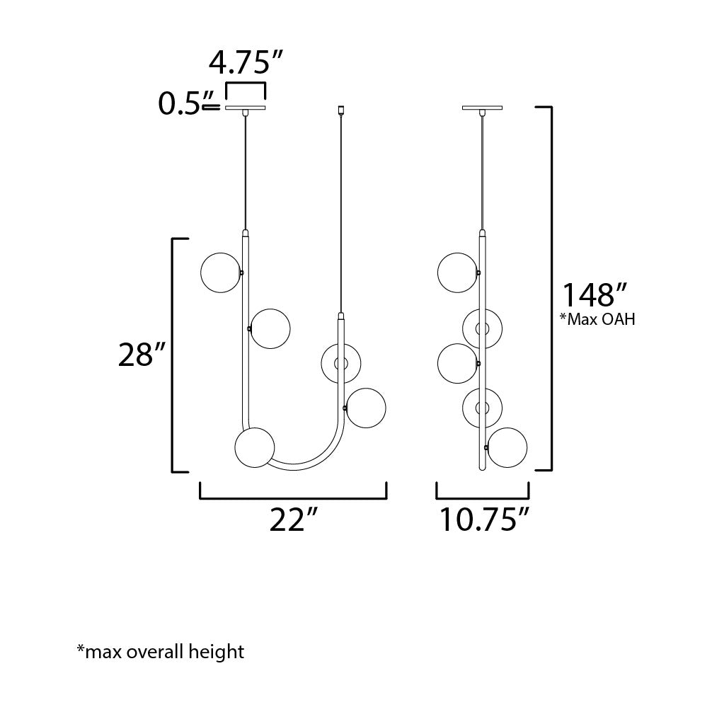 Contour 5-Light Cord Hung Pendant by Studio M Lighting – line drawing