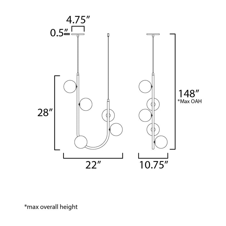 Contour 5-Light Cord Hung Pendant by Studio M Lighting – line drawing