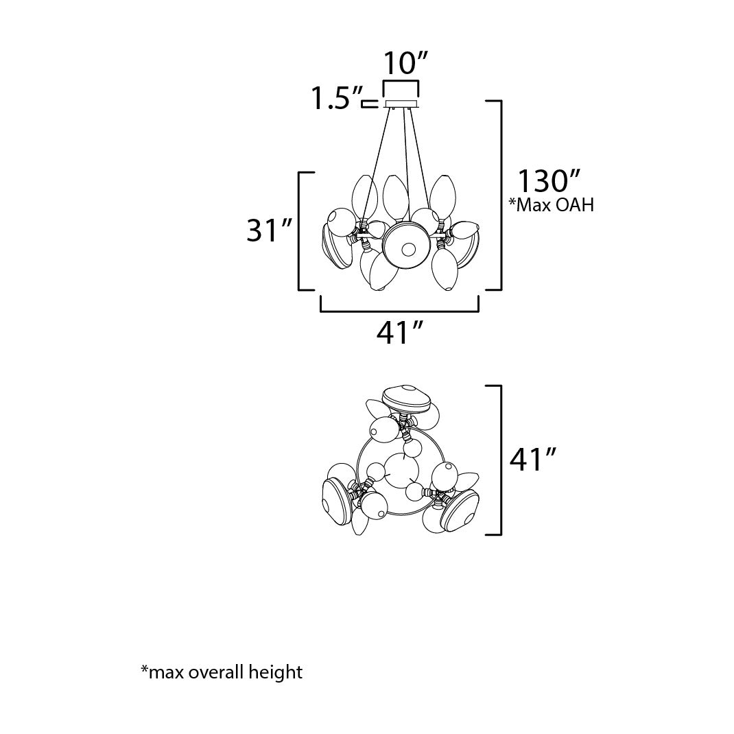 Ray Dance Cluster Ray Dance 18-Light 3 Cluster LED Pendant by Studio M Lighting – line drawing