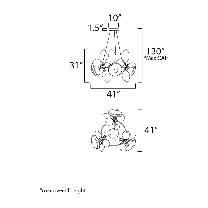 Ray Dance Cluster Ray Dance 18-Light 3 Cluster LED Pendant by Studio M Lighting – line drawing
