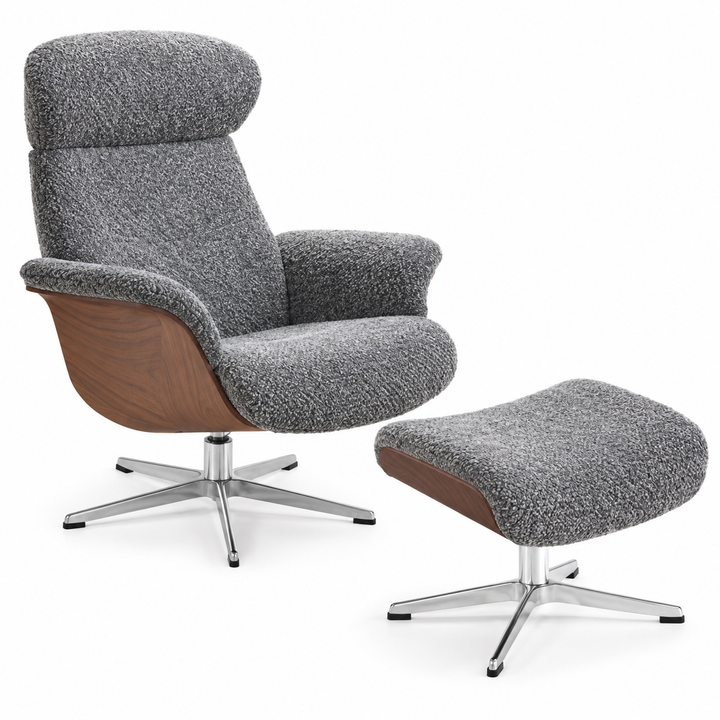 Timeout Recliner + Footstool – Grey/Walnut Conform