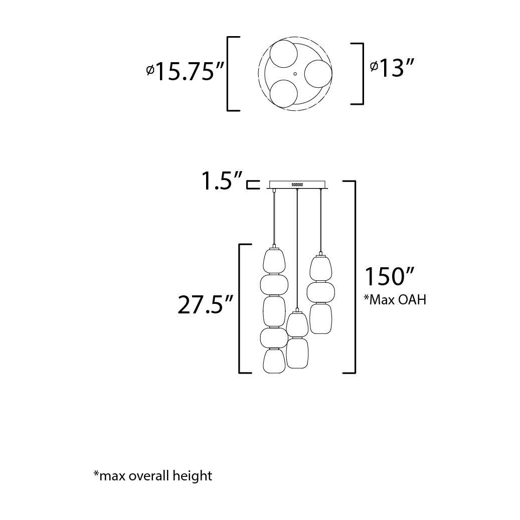 Soji LED 10-Light Pendant by Studio M Lighting – line drawing