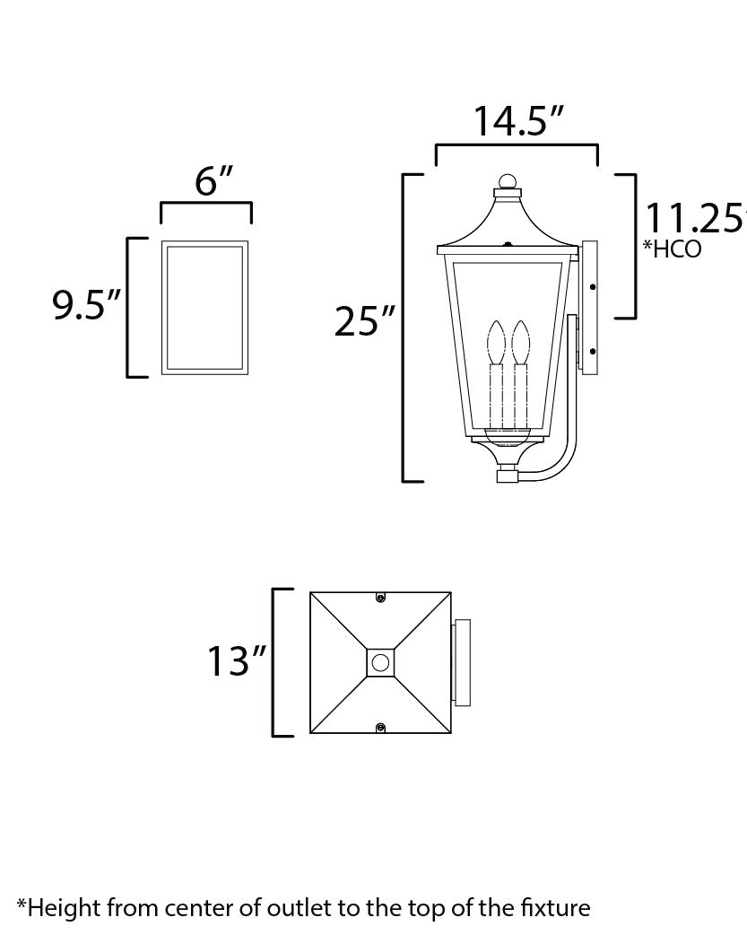 Sutton Place VX 3-Light Outdoor Lantern by Studio M Lighting – line drawing