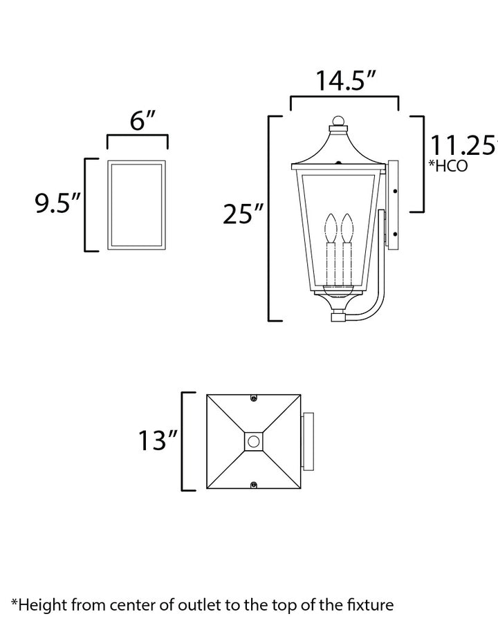 Sutton Place VX 3-Light Outdoor Lantern by Studio M Lighting – line drawing