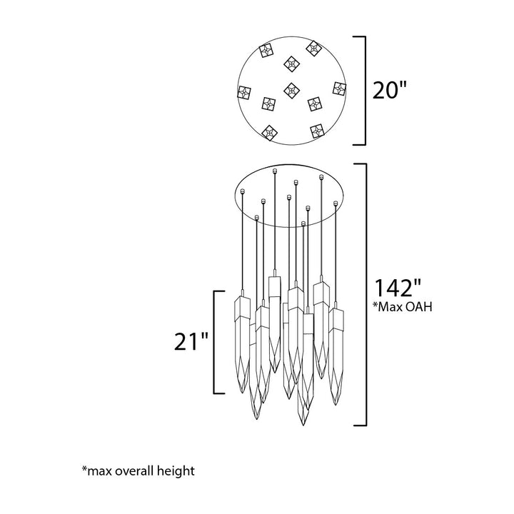 Quartz LED 10-Light Pendant by Studio M Lighting – line drawing
