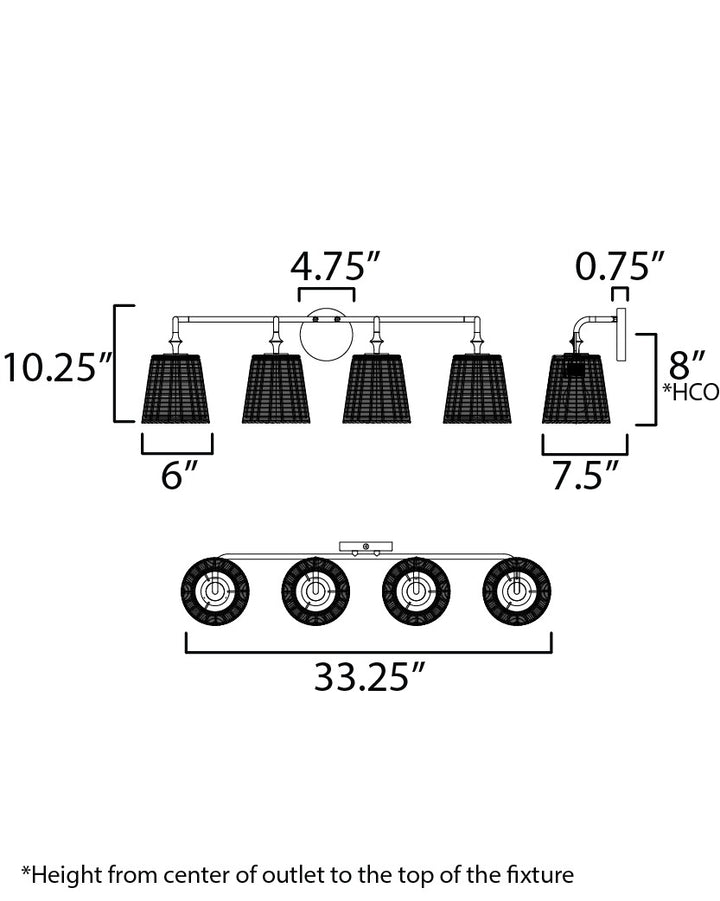 Baja 4-Light Bath Vanity by Studio M Lighting – line drawing