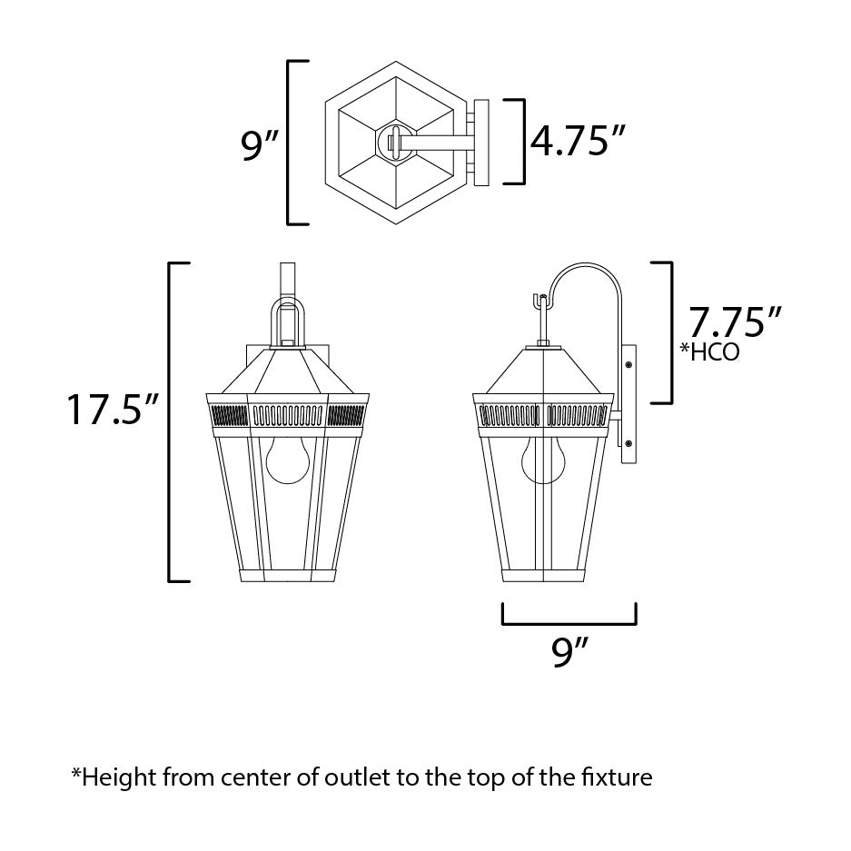 Oxford Outdoor 1-Light Wall Sconce Large by Studio M Lighting – line drawing
