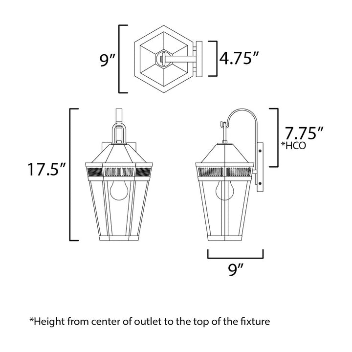 Oxford Outdoor 1-Light Wall Sconce Large by Studio M Lighting – line drawing
