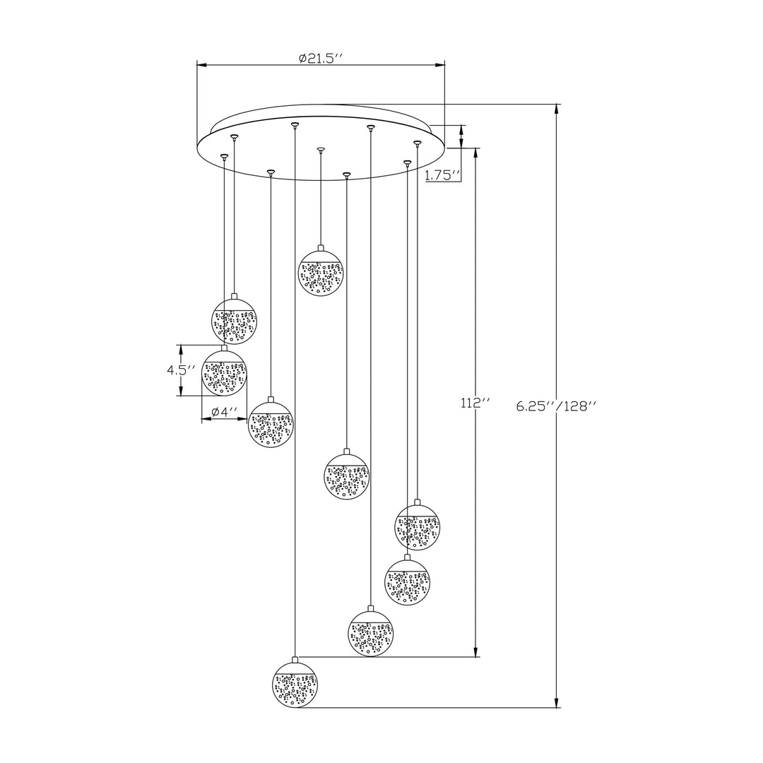 Orb II LED 9-Light Pendant by Studio M Lighting – line drawing