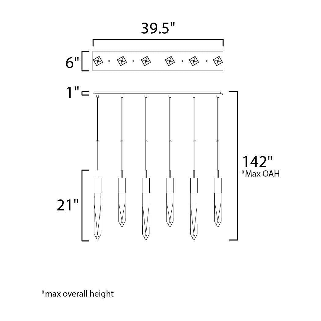 Quartz LED 6-Light Pendant by Studio M Lighting – line drawing