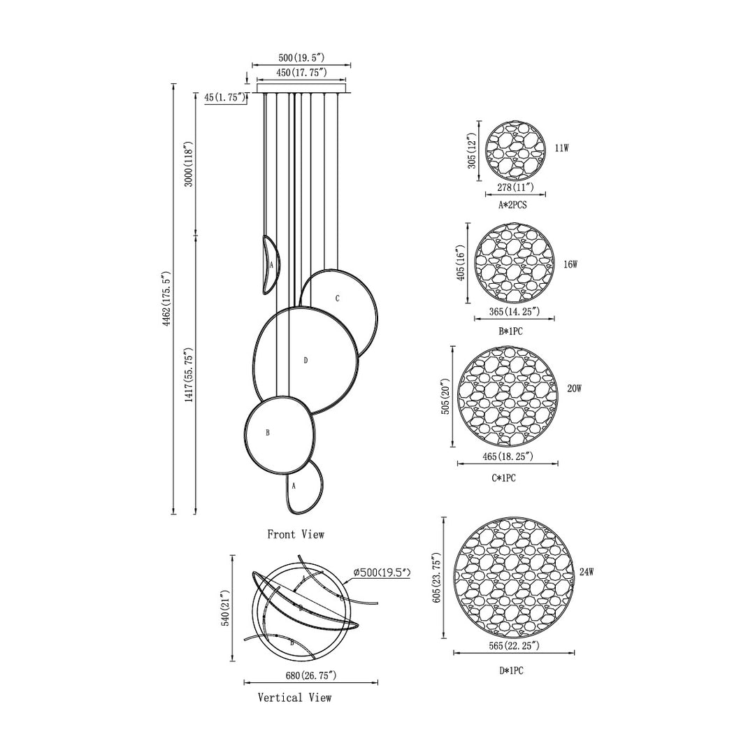 Moonscapes 5-Light LED Pendant by Studio M Lighting – line drawing