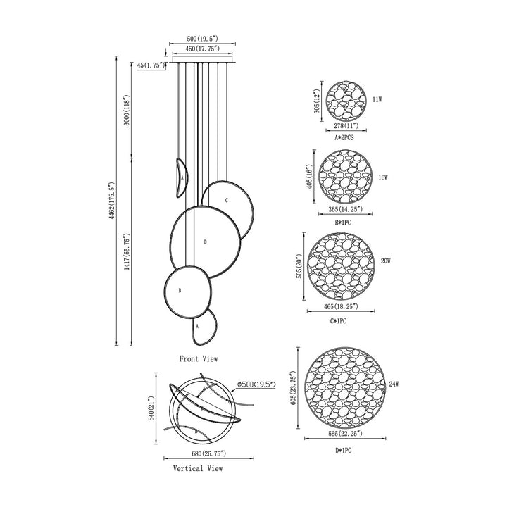 Moonscapes 5-Light LED Pendant by Studio M Lighting – line drawing