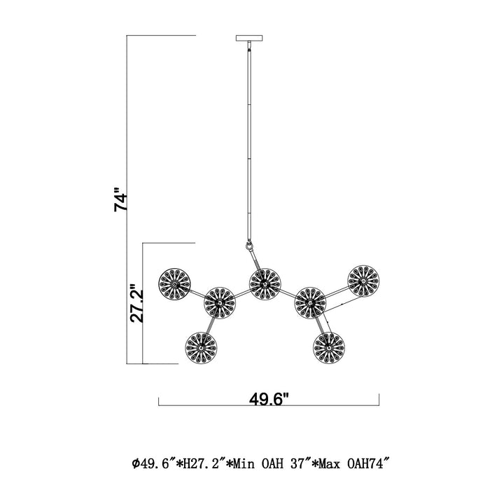 Peony 14-Light LED Pendant by Studio M Lighting – line drawing