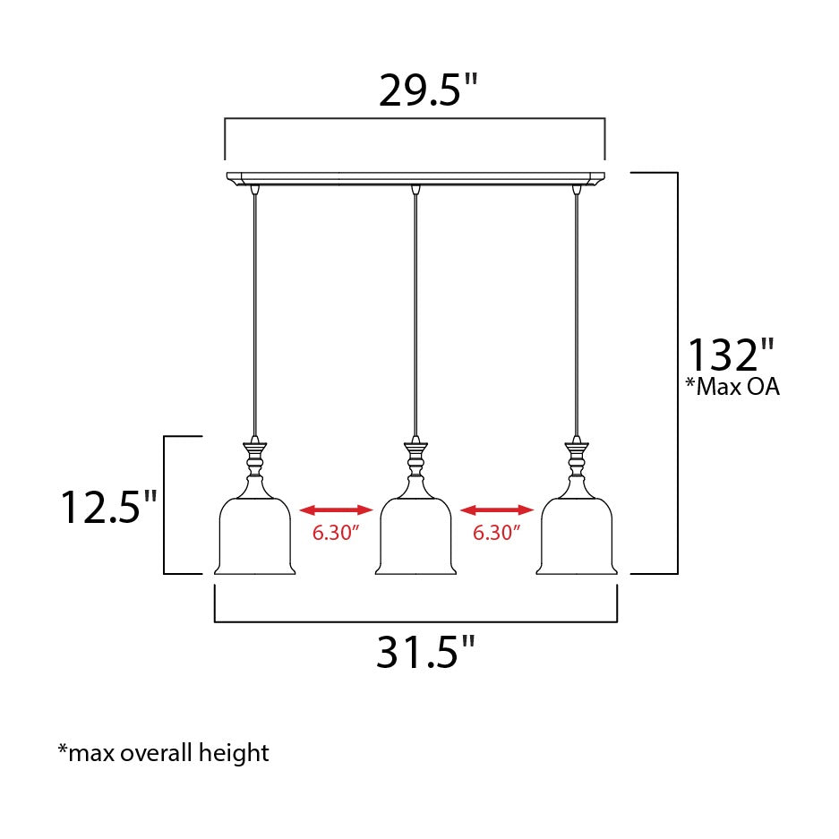 Centennial 3-Light Pendant by Studio M Lighting – line drawing
