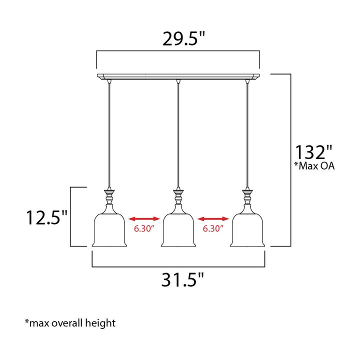 Centennial 3-Light Pendant by Studio M Lighting – line drawing