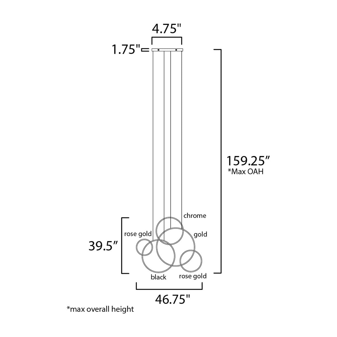 Union LED 5-Light Pendant 250377 by Studio M Lighting – line drawing