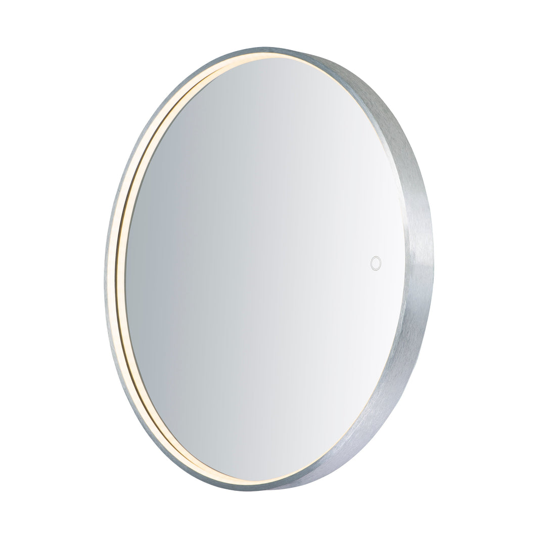 27.5" Round LED Mirror by ET2 Lighting in Brushed Aluminum, front view