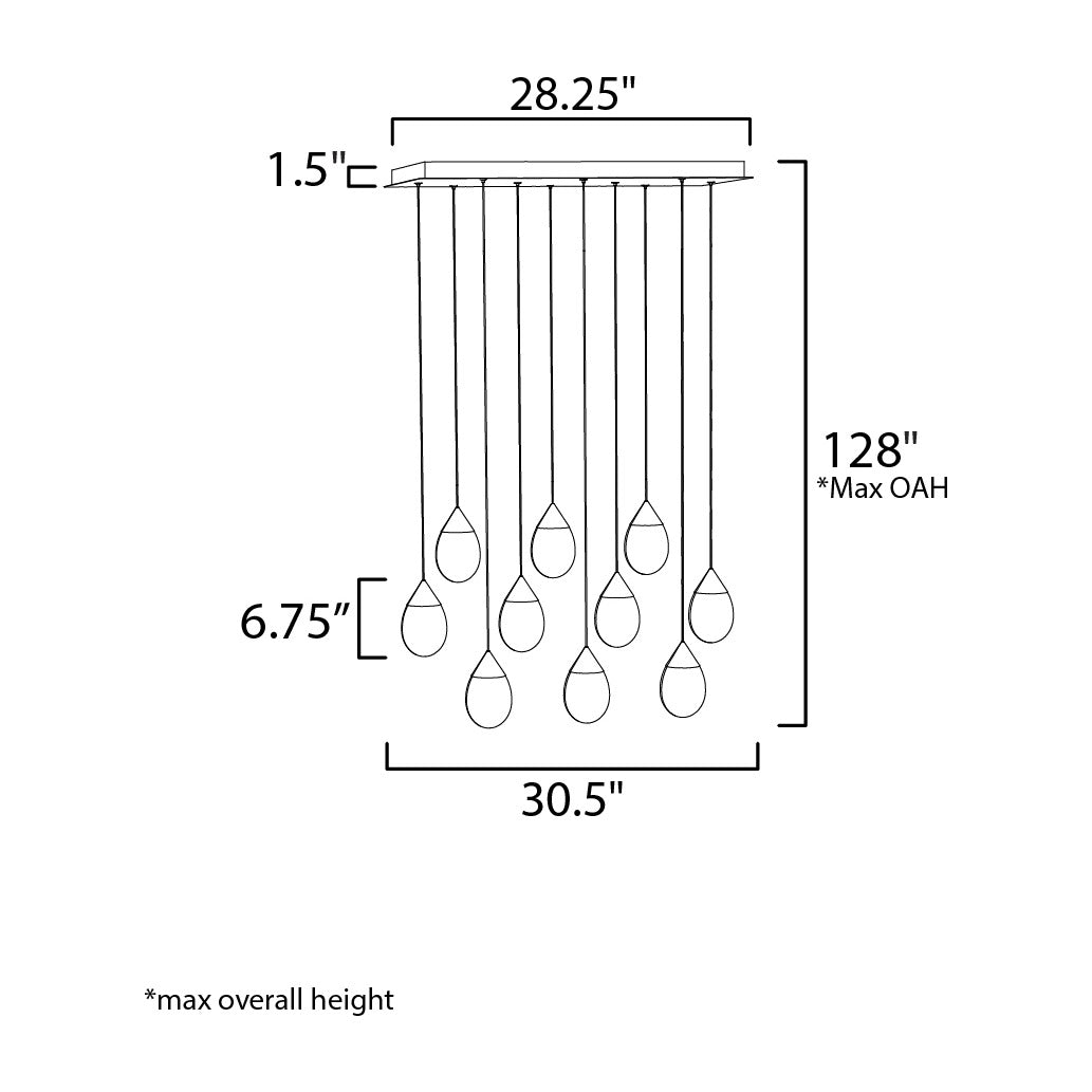 Dewdrop 10-Light LED Linear Pendant by Studio M Lighting – line drawing