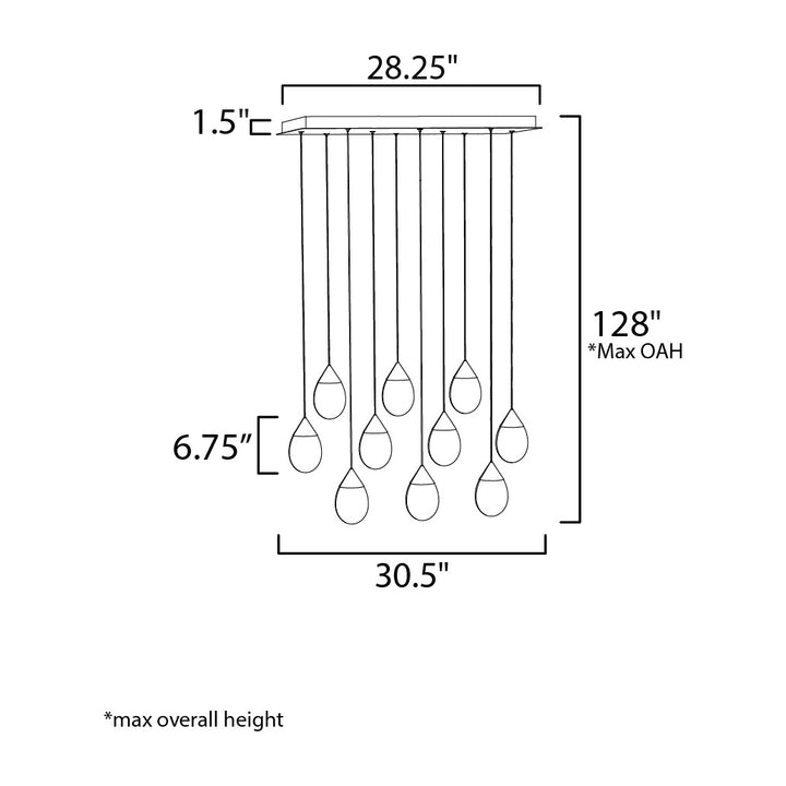 Dewdrop 10-Light LED Linear Pendant by Studio M Lighting – line drawing