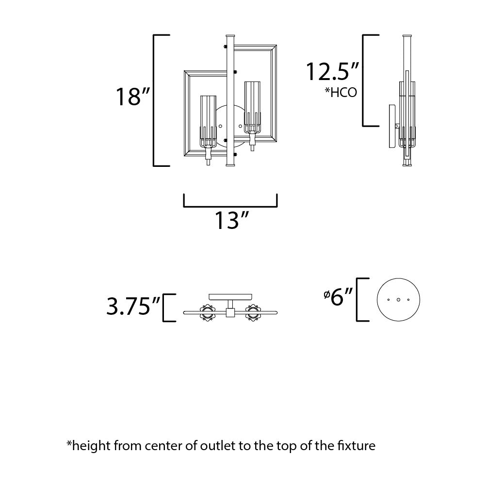 Flambeau 2-Light Wall Sconce 166115 by Studio M Lighting – line drawing