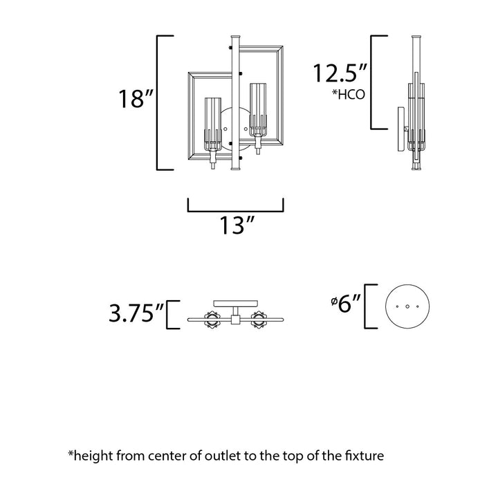 Flambeau 2-Light Wall Sconce 166115 by Studio M Lighting – line drawing
