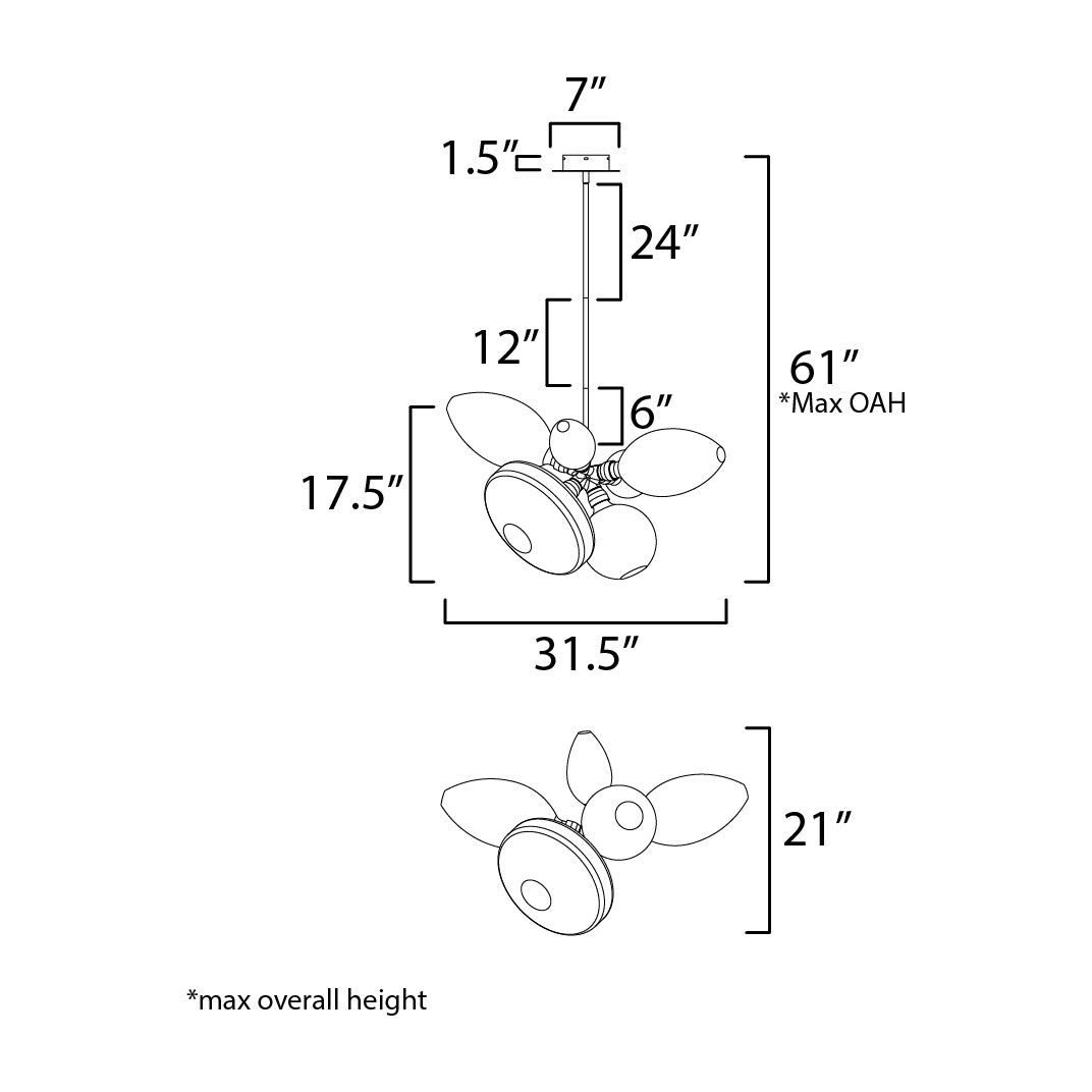 Ray Dance Cluster Ray Dance Single Cluster 6-Light LED Pendant by Studio M Lighting – line drawing