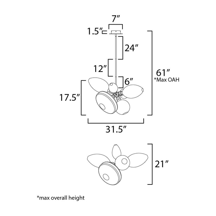 Ray Dance Cluster Ray Dance Single Cluster 6-Light LED Pendant by Studio M Lighting – line drawing