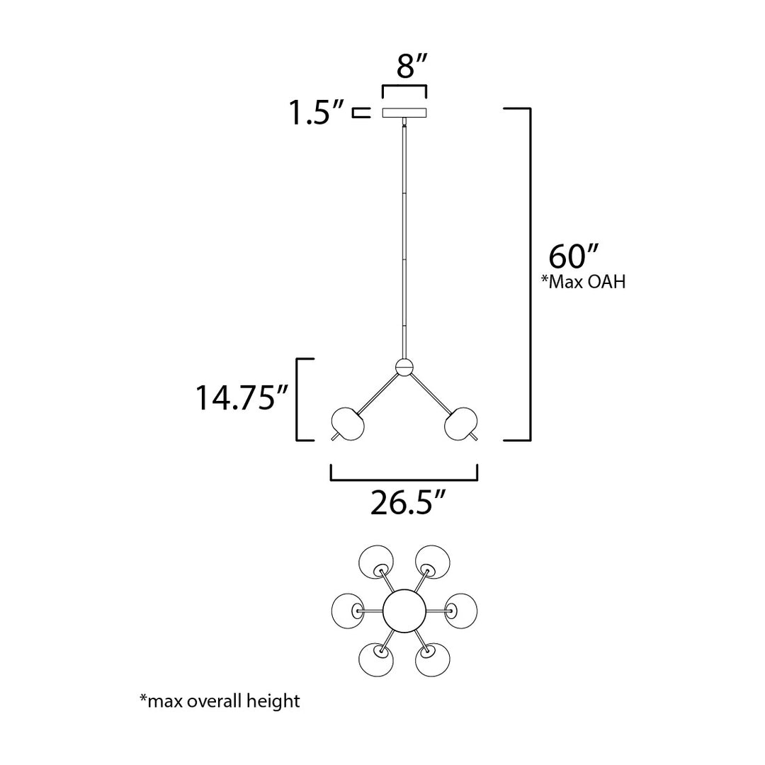 Quest LED 6-Light Pendant by Studio M Lighting – line drawing