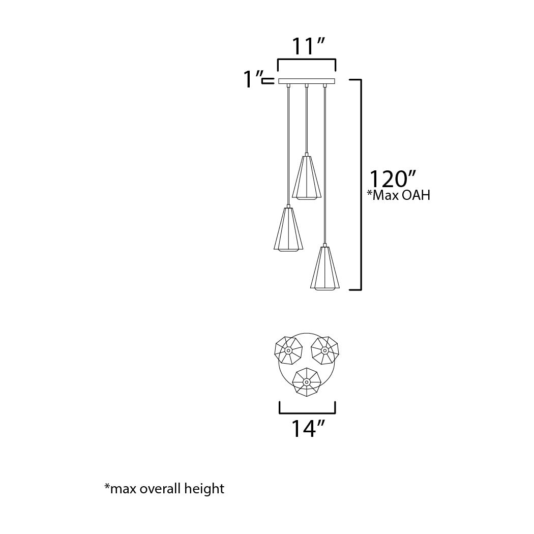 Rizzo 3-Light Pendant by Studio M Lighting – line drawing