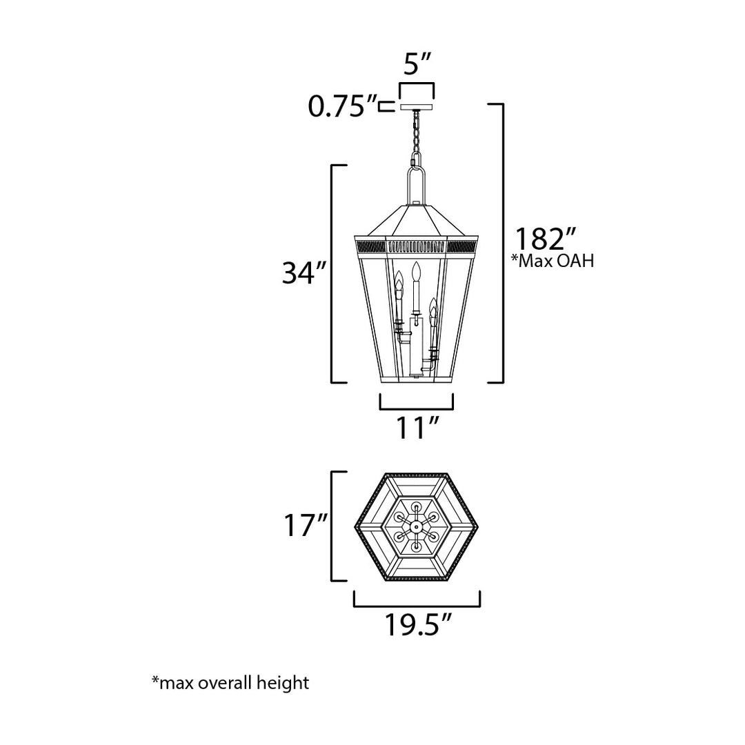 Oxford Outdoor 6-Light Pendant by Studio M Lighting – line drawing