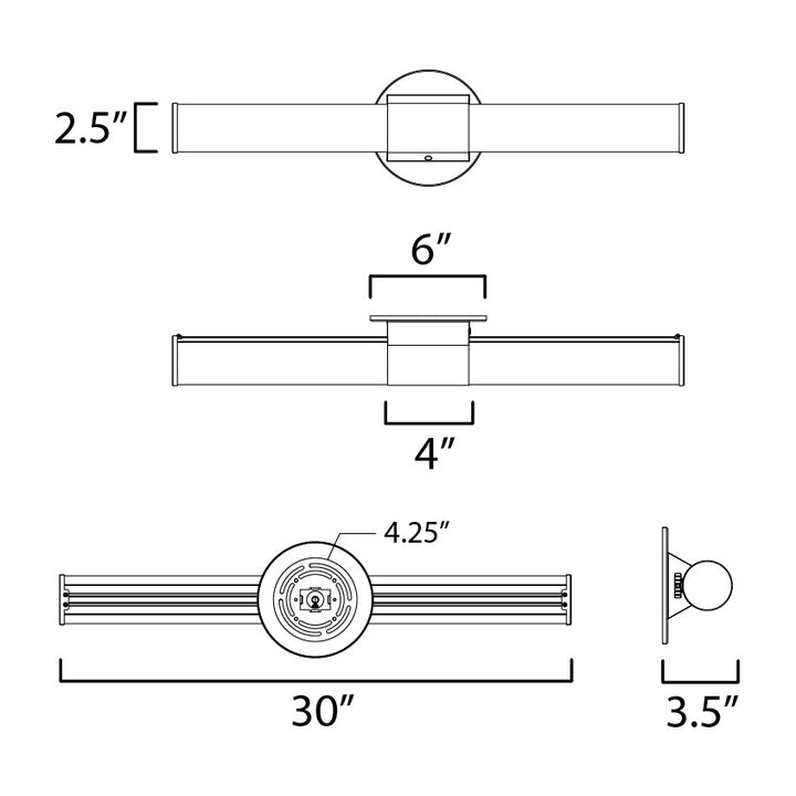 Tubo 30" LED Bath Vanity by Studio M Lighting – line drawing